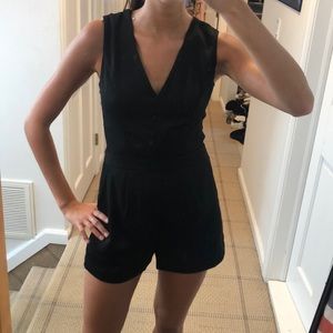 Black V-Neck Romper with Lace Back
